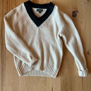 Vintage J. Crew Cream Sweater with Dark Green Trim